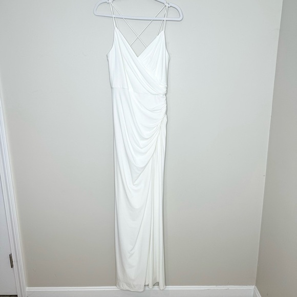 NWT ADRIANNA PAPELL White Sleeveless Front Slit Ruched Gown Size 8 - Picture 2 of 7